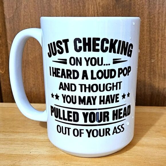 MugsBySandy, 15oz white ceramic mug, Just checking... - Picture 1 of 1